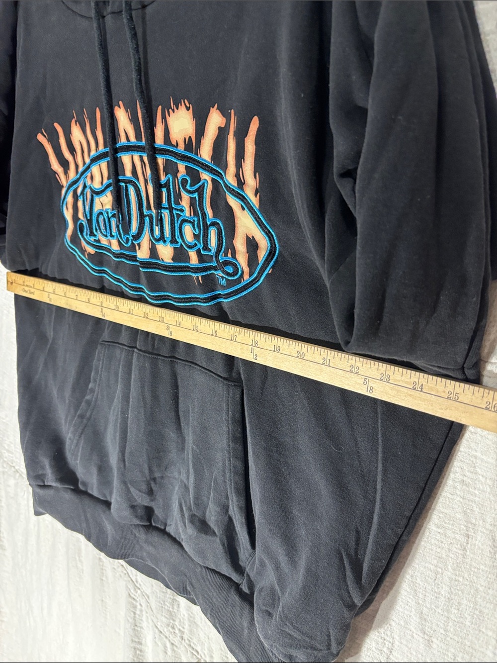 Von Dutch Black Flame Logo Hoodie Embroidered Distressed Wash Graphic Sweatshirt - Picture 7 of 9